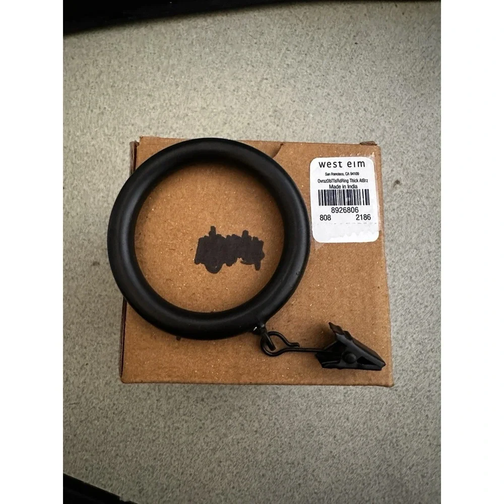 West Elm Black Thin Round Curtain Rings W/Clips  Lot of 7 Per Box NEW